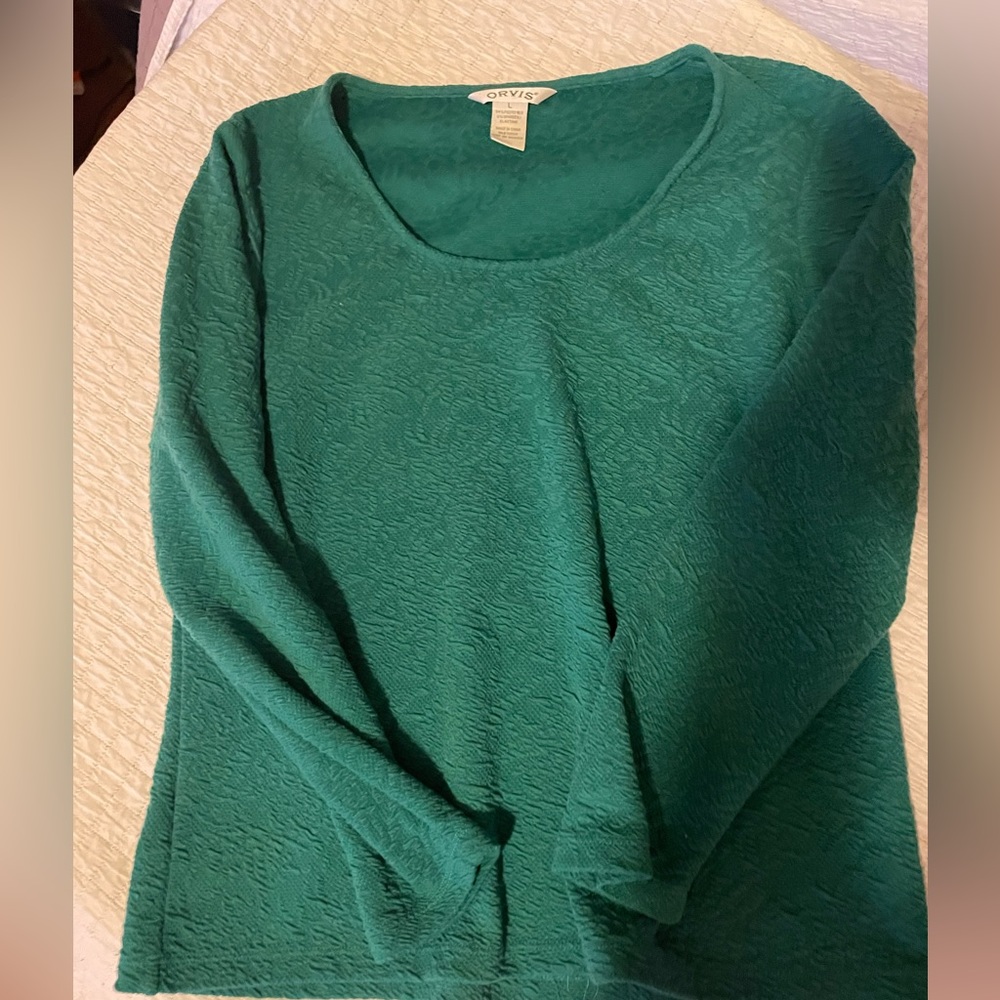 Orvis textured jacquard Kelly green shirt large